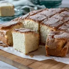 Una deliciosa bica blanca de Laza, esponjosa y cubierta de azúcar y canela, lista para disfrutar.
