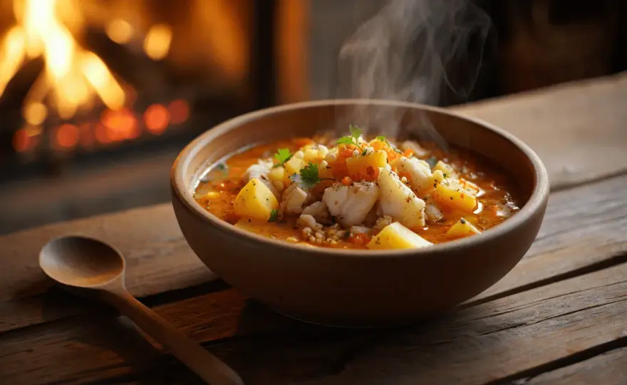 Patatas con bacalao tiernas y jugosas en una cazuela