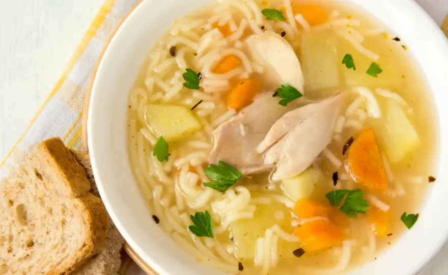 Sopa de pollo casera con verduras y fideos sin secretos