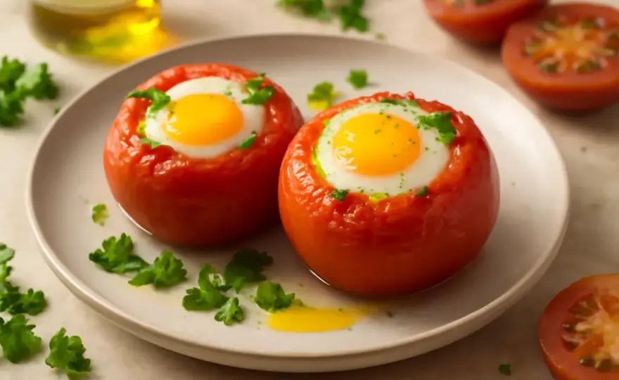 Tomates al horno con huevo y un truco para que queden perfectos